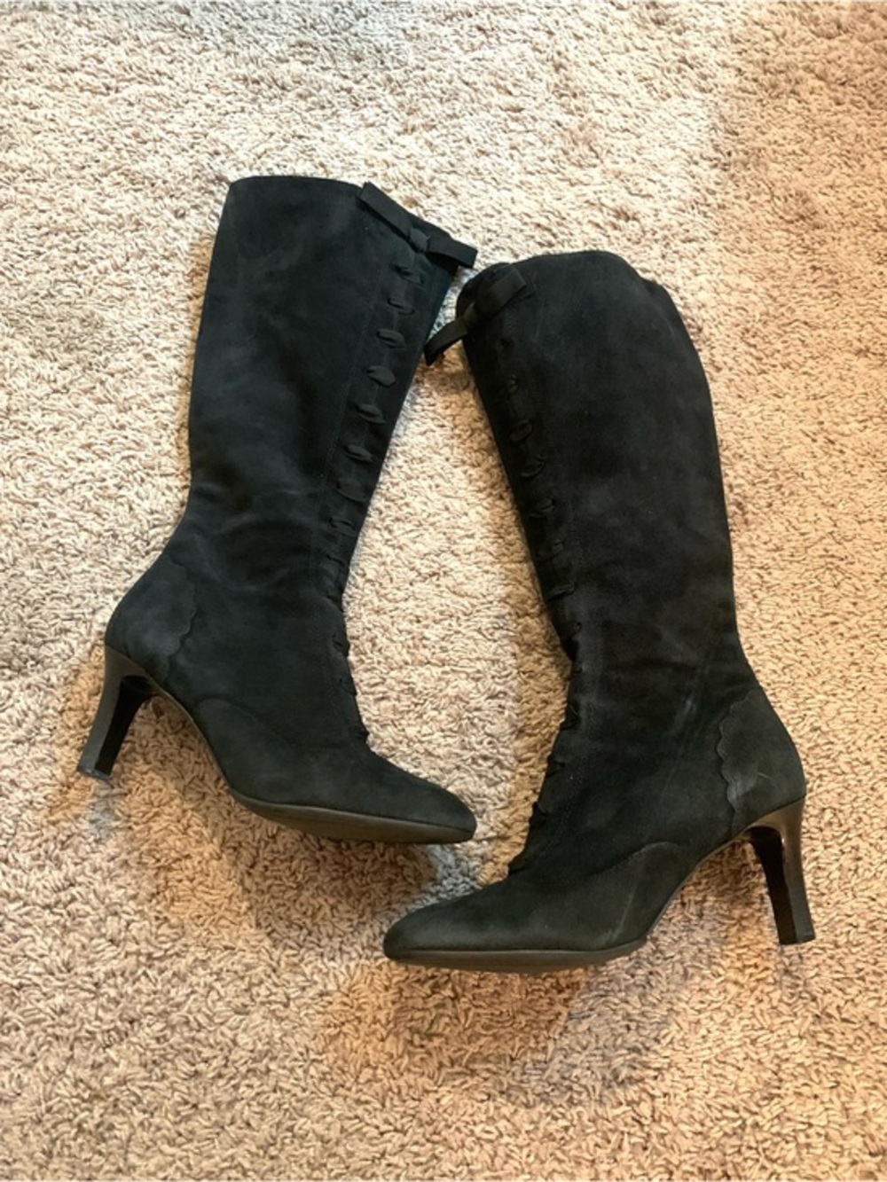 LOFT Black Suede Knee-High Heeled Boots